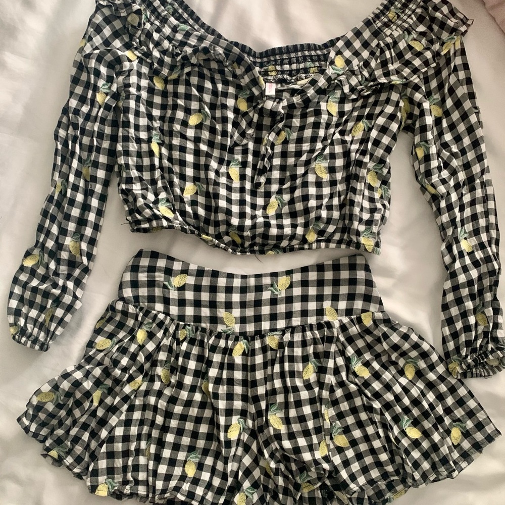 GINGHAM LEMON CROP AND SHORT SET